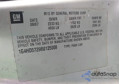 2008 Buick Lucerne Cxl from USA, damaged, VIN 1G4HD57298U125008